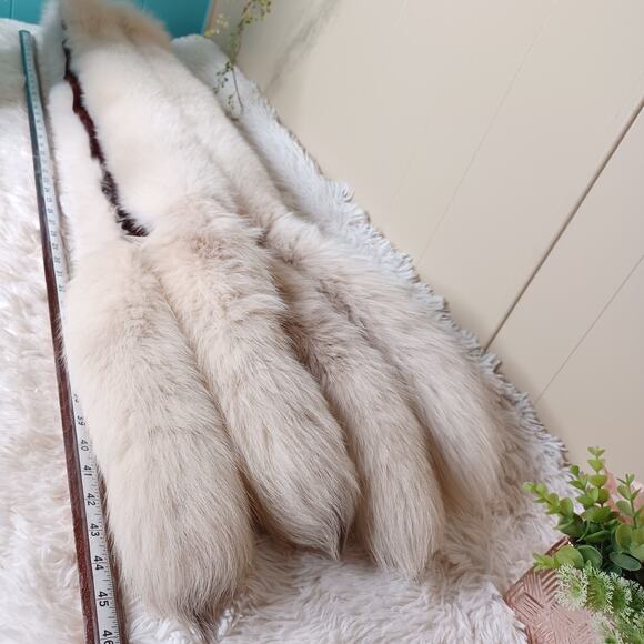 Real Luxurious Natural Beige Fox Warmth Fur Double Sided Boa Stole Scarf Tails - Picture 12 of 13